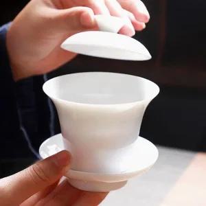 도자기다관 순수 마음휴식 도자기 개완 백자 뚜껑 다기 찻잔 도자기숙우