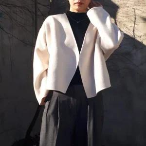 울 캐미시어 국산 핸드메이드 숏 자켓 모직 노카라 중년 미시 빅사이즈 77 88 40대 50대 더블 루즈핏 양모