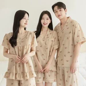 [토토와모모]커플잠옷 여성 남성 반팔 잠옷 신혼부부 연인 파자마 스마일BR 면레이온 _P342876882