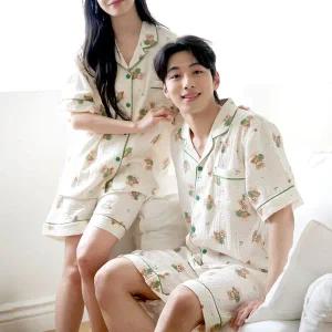 [토토와모모]여성 면 잠옷 남자 곰돌이 파자마 반팔 커플잠옷 신혼부부 연인 4S210 이중지면 _P363220406