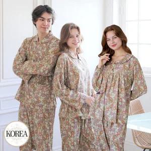 [토토와모모]커플잠옷 여성 남성 긴팔 파자마 신혼부부 연인 곰돌이 다이마루 24F410 310 베.._P375623868