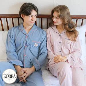 [토토와모모]커플잠옷 여성 남성 긴팔 무지 다이마루 파자마 신혼부부 연인 24F411 마시멜로 _P375624227