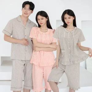 [토토와모모]커플잠옷 여성 잠옷 남자 체크 파자마 반팔 신혼부부 연인 M1809 5809 M제제B_P343608611