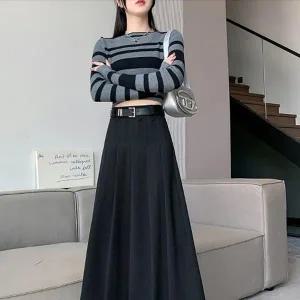 [라일리여성의류] Rly (벨트포함) 미디 플리츠 하이웨이스트 롱스커트