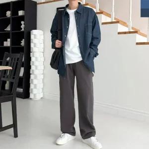 [라일리의류] Rly GQQ SF1049M 남자 오버핏 데님 셔츠 청