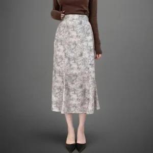 여성 플라워 패턴 하이웨이스트 머메이드 롱 치마
