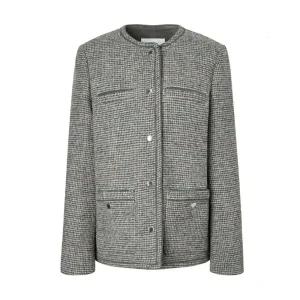 [셀러허브 패션]헤지스 여성 라운드넥 체크 트위드 자켓 카키 HSJA5D901K2