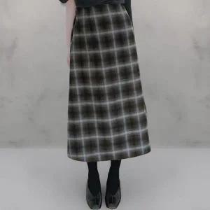 [신세계라이브쇼핑][옷자락] 여성 두툼 하이웨이스트 배색 체크 A라인 긴 치마