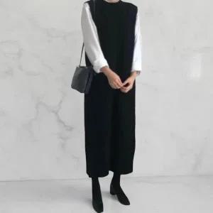 [신세계라이브쇼핑][옷자락] 여성 심플 울혼합 레이어드 민소매 니트 롱 드레스