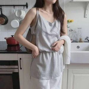 [라일리여성의류] Rly 여름 쉬폰 휴양지 트위드 여성 끈나시