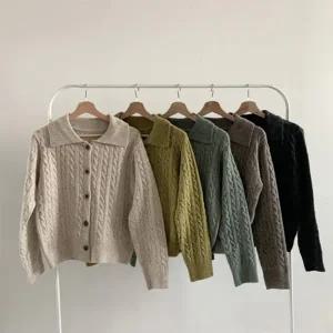 [다잇템] 여성 베이직 가을톤 꽈배기 스웨터 카디건 카라넥