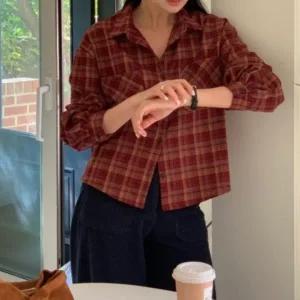 [다잇템] 여성 탱크 빅체크 캐쥬얼 레이온 남방 투포켓