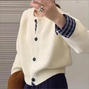 [라일리여성의류] Rly 여성 가디건 셔츠 소매 레이어드 단추 니트 깔끔