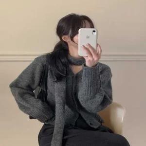 [라일리여성의류] Rly 여성 5컬러 데이트룩 도톰 니트가디건 스카프 세