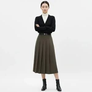 [샵앤] 여성 뒷밴딩 플리츠 A라인 벨트세트 피아노 롱 스커트 SHA-WSK-20908