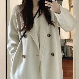 [라일리여성의류] Rly 오버핏 모직 롱코트 여성 더블버튼 아우터 겨울  42563435)