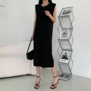 [라일리여성의류] Rly 휴양지 쉬폰 민소매 롱원피스 롱니트 셔츠 온나  42564295)