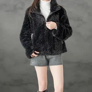 [옷자락]여성 겨울 인조가죽 하이넥 소프트퍼 집업 오버사이즈 재킷