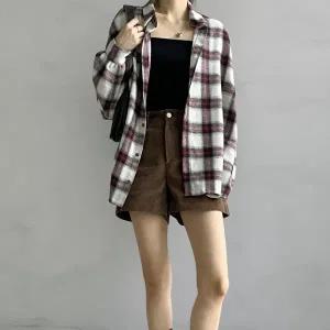 [옷자락]여성 오버핏 힙가리 퍼프 긴팔 가을 카라 체크 셔츠