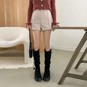 [옷자락]여성 레이온 스판 절개 하이웨스트 모직 숏 팬츠