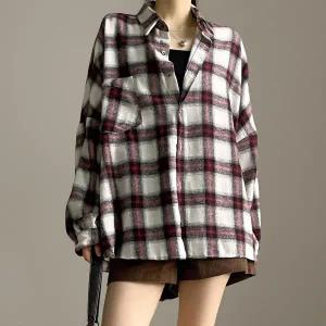 [신상오픈런]|KSH41CC|여성 아방핏 체크 카라넥 긴팔 셔츠 힙커버 가을 스타일