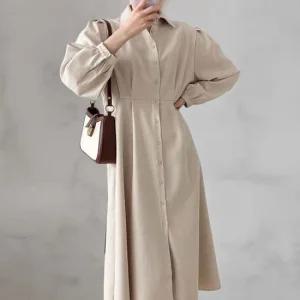 여성 핀턱 블라우스 원피스 가을 하객 퍼프 투웨이 롱드레스