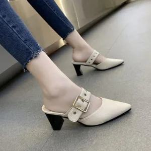 [아우트]구두 벨트 포인트 뾰족코 미들힐 봄 슈즈