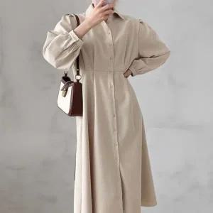 [옷자락]여성 핀턱 블라우스 원피스 가을 하객 퍼프 투웨이 롱드레스