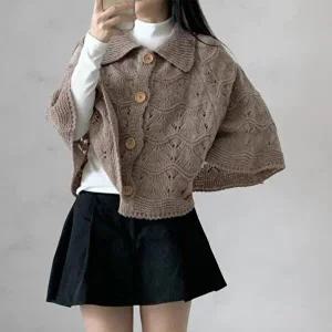 [옷자락]여성 물결 패턴 스카시 카라넥 숄 망또 판초 케이프 가디건