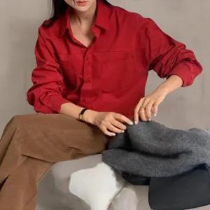 [옷자락]여성 클래식 면100 단색 투포켓 크롭 셔츠 블라우스