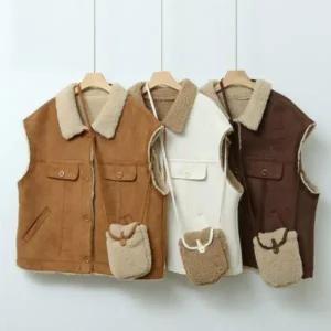 [다잇템] 여성 포근한 덤블 무스탕 베스트 키치 퍼카라 무스탕조끼