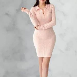 [신세계라이브쇼핑][옷자락] 여성 사랑스러운 슬림핏 골지 트임 카라넥 미니 드레스