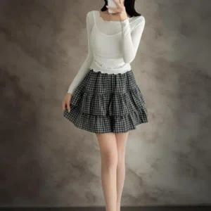 [신세계라이브쇼핑][옷자락] 여성 러블리 배색 체크 프릴 미니 스커트