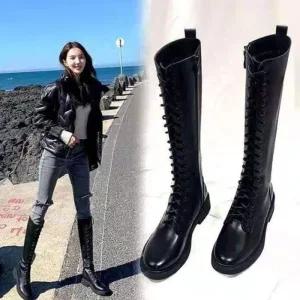 [아우트]레이스업 여성 워커힐 롱부츠 캐주얼부츠