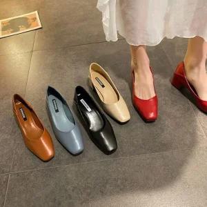 [아우트]캐주얼신발 레더 스퀘어 펌프스 뮬 로우힐