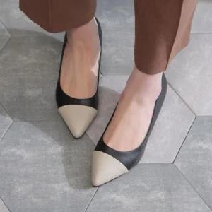 [아우트]뾰족코 스틸레토 투톤 여성구두 미들굽힐