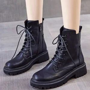 여성 플랫 워커 데일리 레이스업 앵클 여성 워커 부츠 미들 신발
