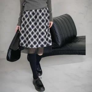 [신세계라이브쇼핑][옷자락] 여성 키치무드 체크 쉬폰 레이어드 미니스커트