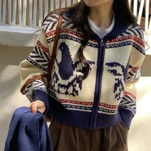 여성 겨울 노르딕 니트 집업 카라 도톰 가디건 ( )