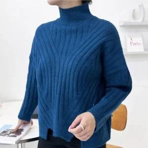 여자 반목 겨울철 티셔츠 목폴라 블루컬러 골지 니트