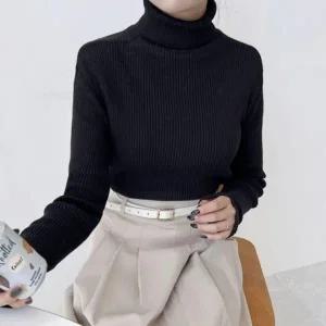 티 베이직 겨울 니트 여자 골지 기본 목폴라 슬림핏