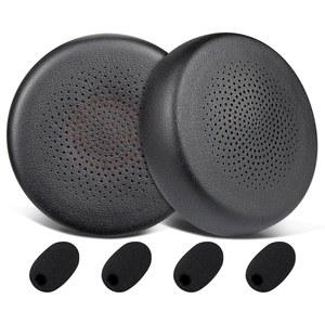 소울윗 이어패드 교체 + Yealink BH70/WH64 헤드셋용 마이크 팝 필터, 쿠션과 부드러운 단백질 가죽, 고밀도 메모리 폼 - 블랙