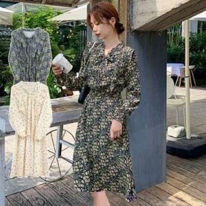 [하프클럽/]올데이 플라워 보우 원피스룩 스프링 가을철 잔꽃 플로럴 롱티