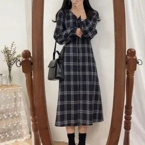 [하프클럽/]우먼 체크무늬 무늬 캐주얼한 연출 와이셔츠 롱라인 클래식 드