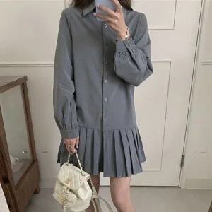 [하프클럽/]데일리룩 스타일링 드레스셔츠 레이디미니원피스 플리츠 패션