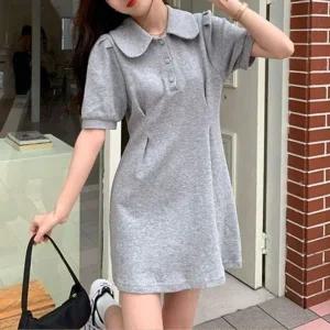 [하프클럽/]셔츠칼라 드레스 춘절기 S/S 베이직 꾸안꾸 쇼트 플레어스커트