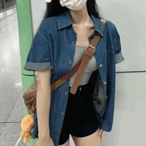 [하프클럽/]워크프리미엄 반소매 데님셔츠