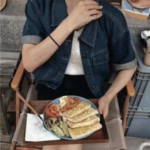 [하프클럽/]워싱 데일리룩 숏탑데님셔츠