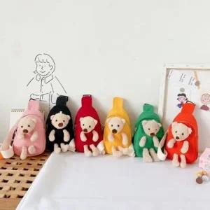 (색상 그린,레드,핑크,옐로우,블루,블랙)곰돌이인형 슬링백 가방 아동 키즈 유아 어린이집 보