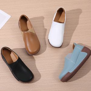 피카소 여성용 발편한 소가죽 키높이 경량 통굽 밴딩 슬립온